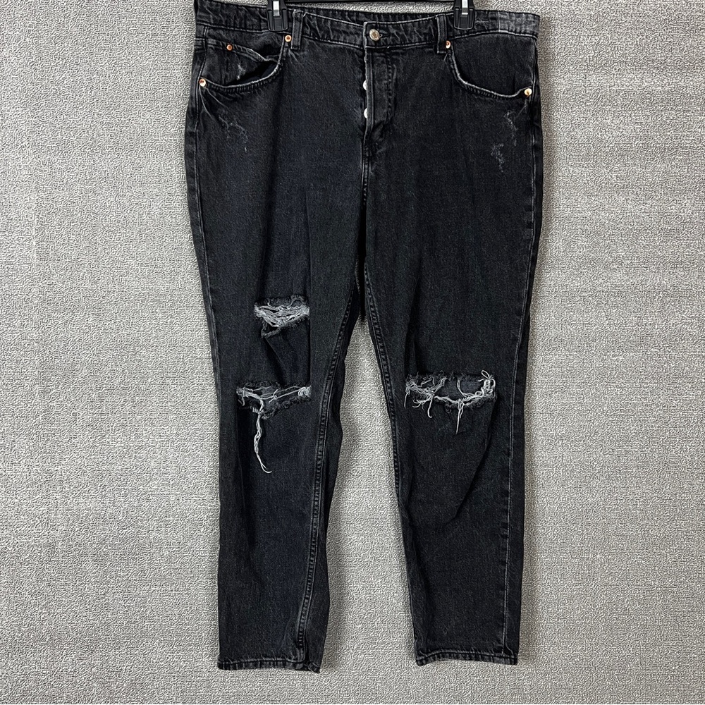 Denim black boyfriend low waist jeans button up size 16 preowned